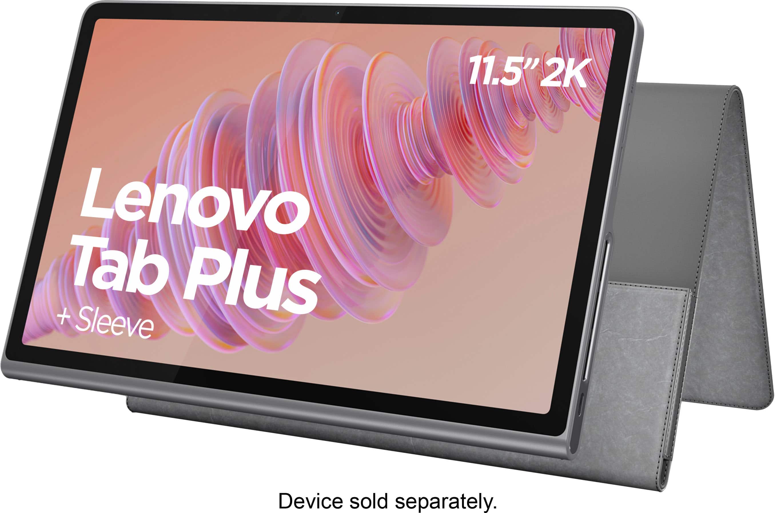 The text on the image reads: "11.5" 2K Lenovo Tab Plus + Sleeve Device sold separately."