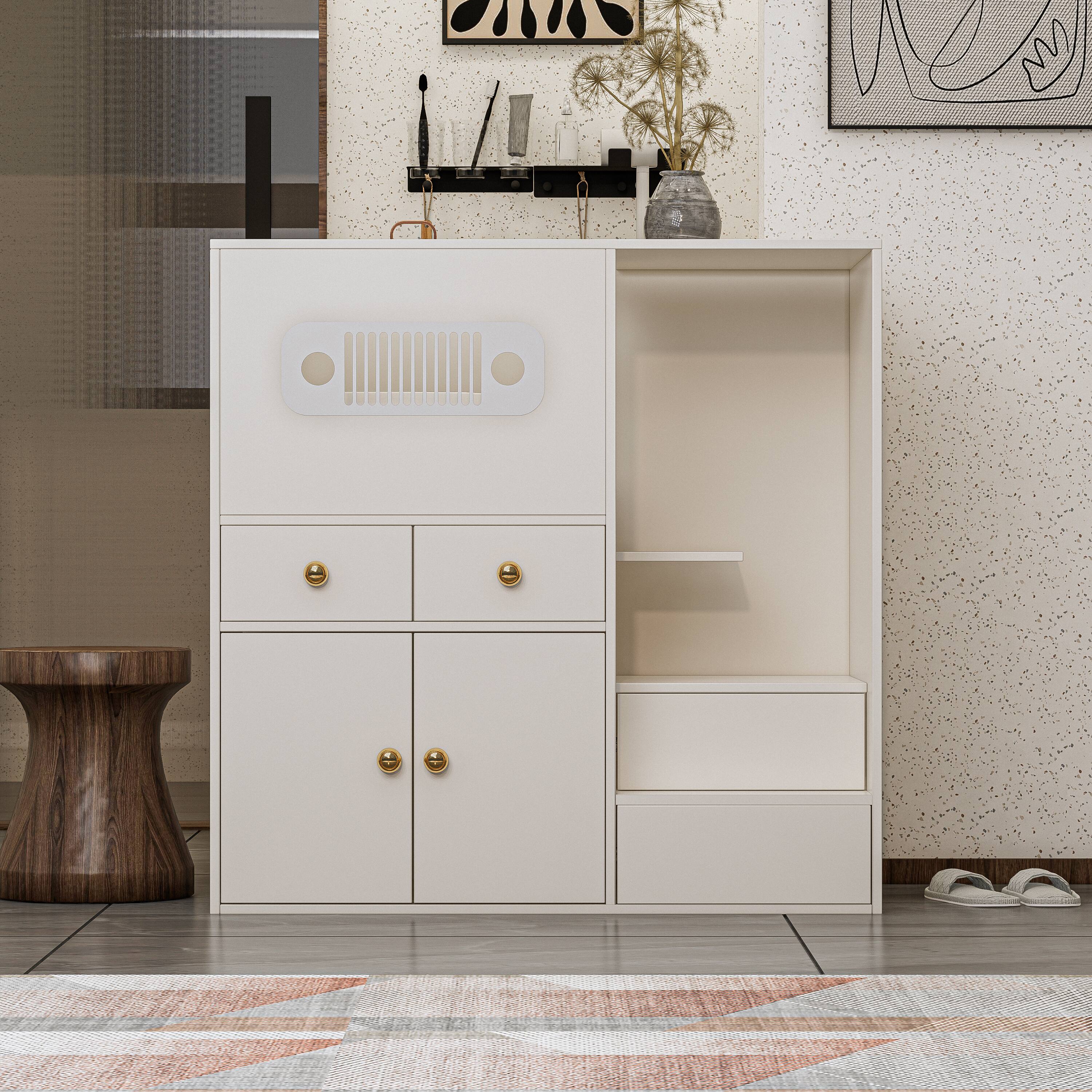 Alt View 1. MSOOB - Hidden Top Opening Cat Cabinet with Hydraulic Glass Door and Storage, Modern Cat Litter Box Furniture for Living Room - White.