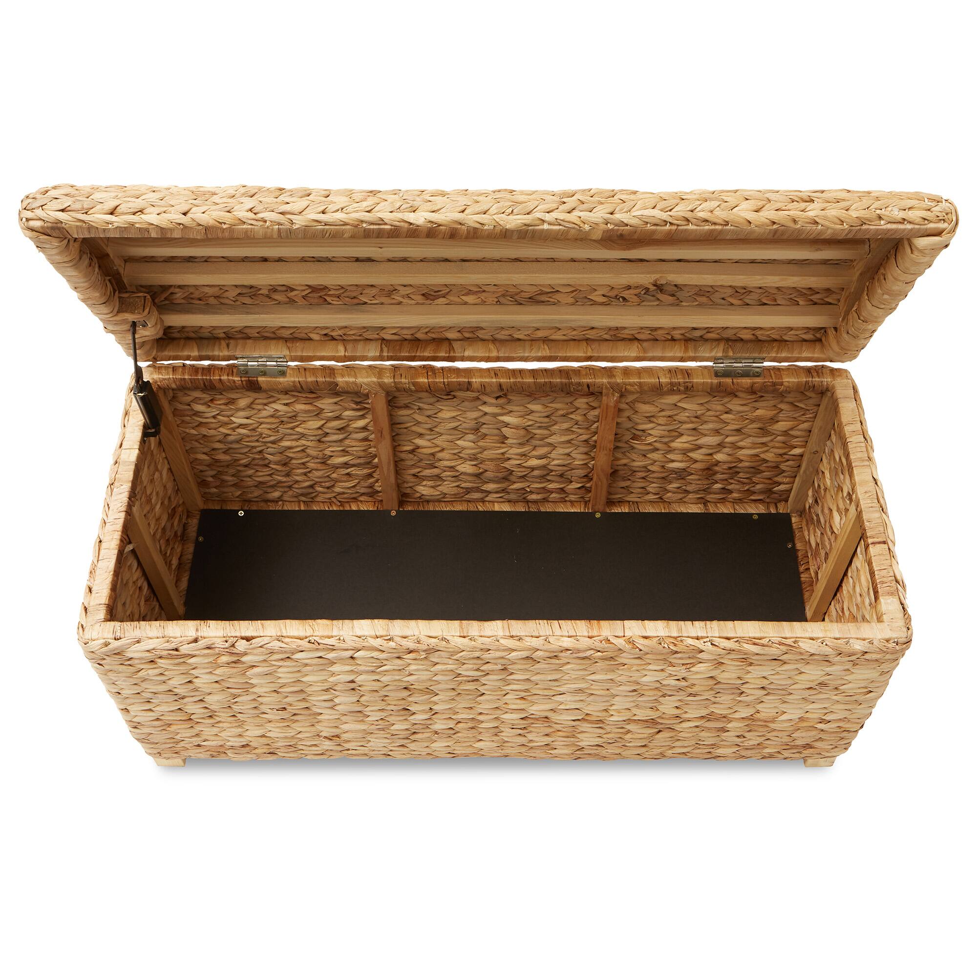 Alt View 4. Casafield - 36-in Storage Trunk Chest w Curved Lid - Safety Hinge - Water Hyacinth - Natural.