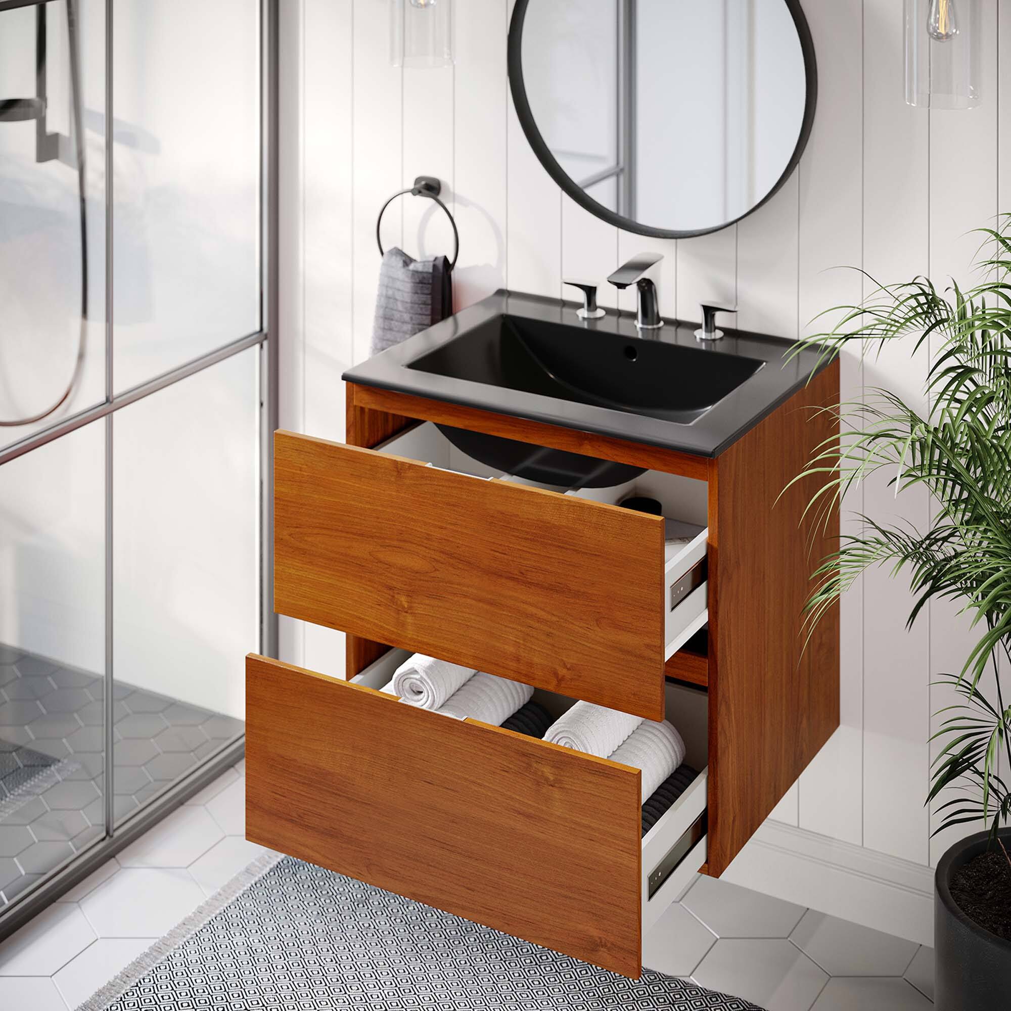 Back. Modway - Scenic Wall-Mount Bathroom Vanity Basin Included by Modway - Cherry Black.