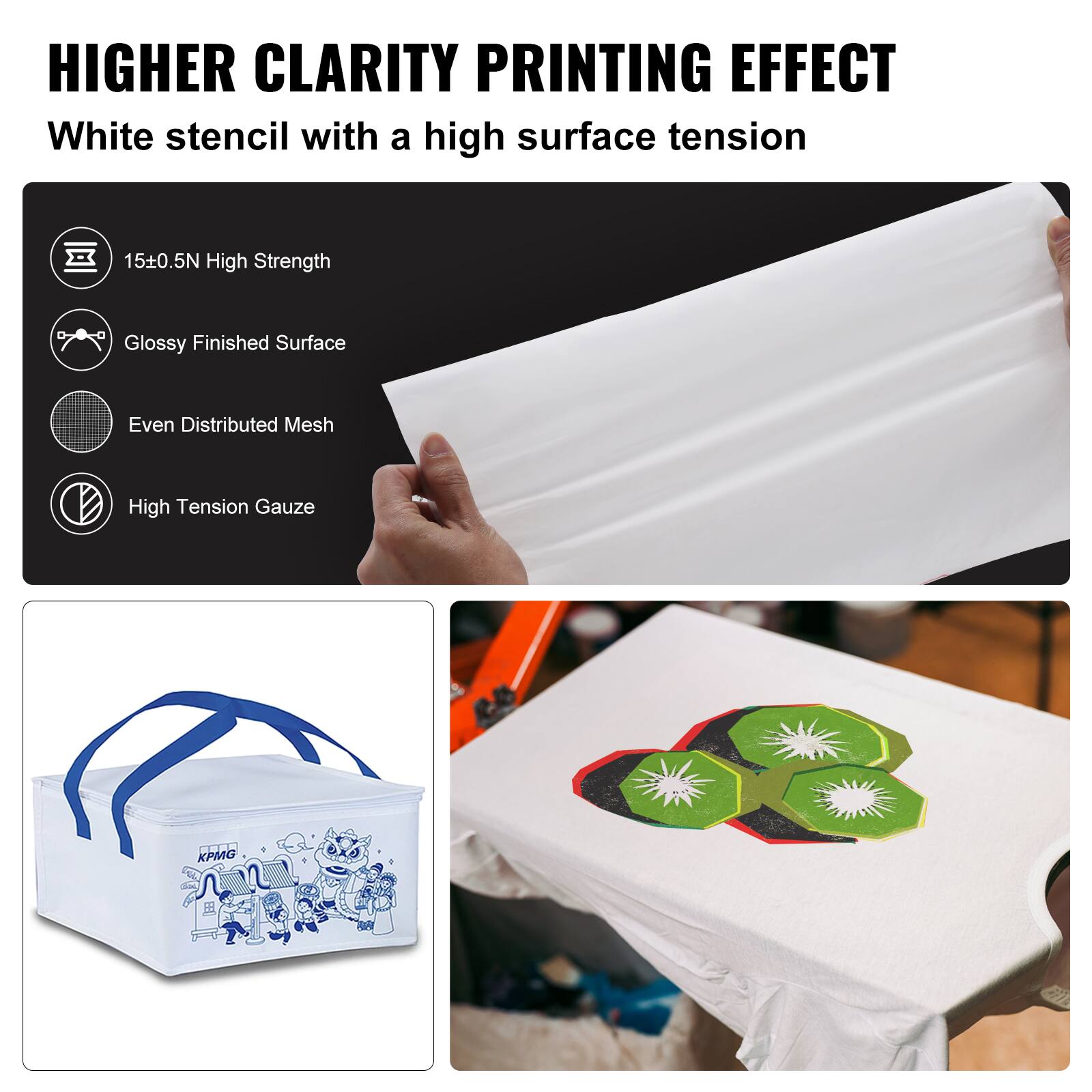 HIGHER CLARITY PRINTING EFFECT  
White stencil with a high surface tension

- 15±0.5N High Strength
- Glossy Finished Surface
- Even Distributed Mesh
- High Tension Gauze