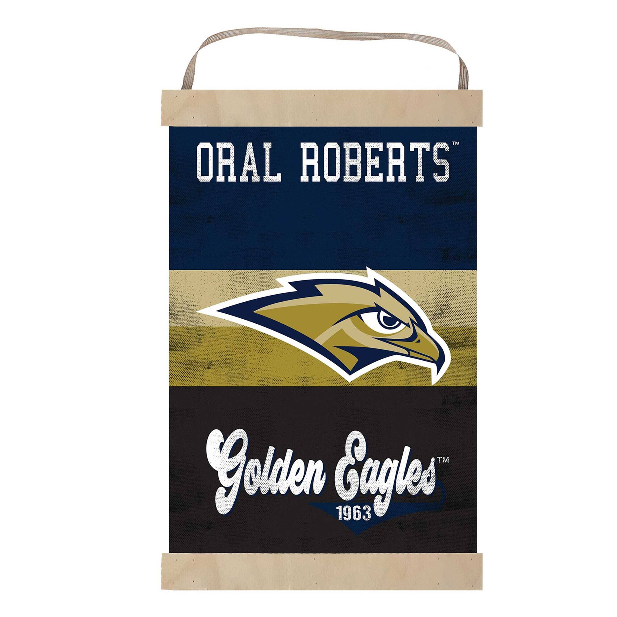 Jardine - Oral Roberts Golden Eagles Reversible Retro Logo Banner Sign - Navy