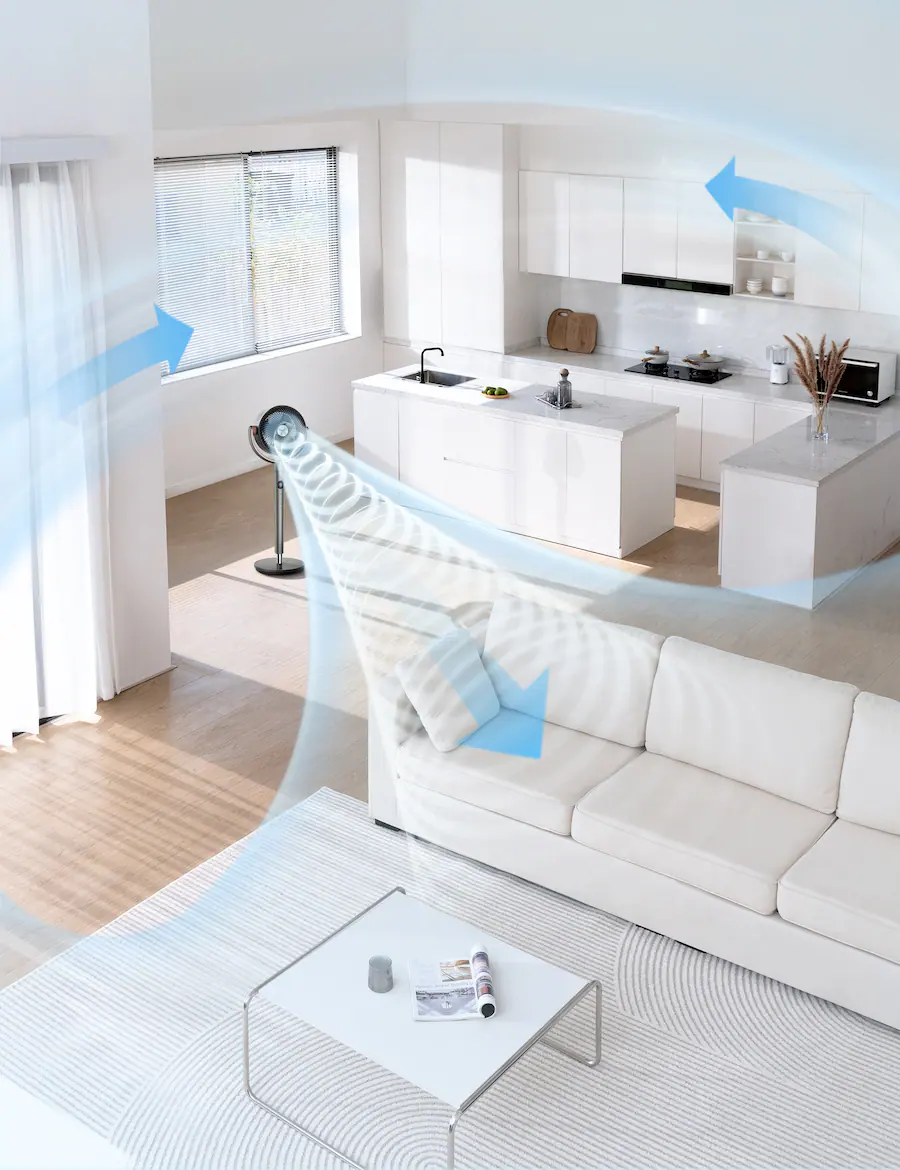 Alt View 2. Dreo - Pedestal Fan with Remote, 42 in. Quiet Standing Fan for Home Bedroom, 120° Oscillating Floor Fan - Grey.