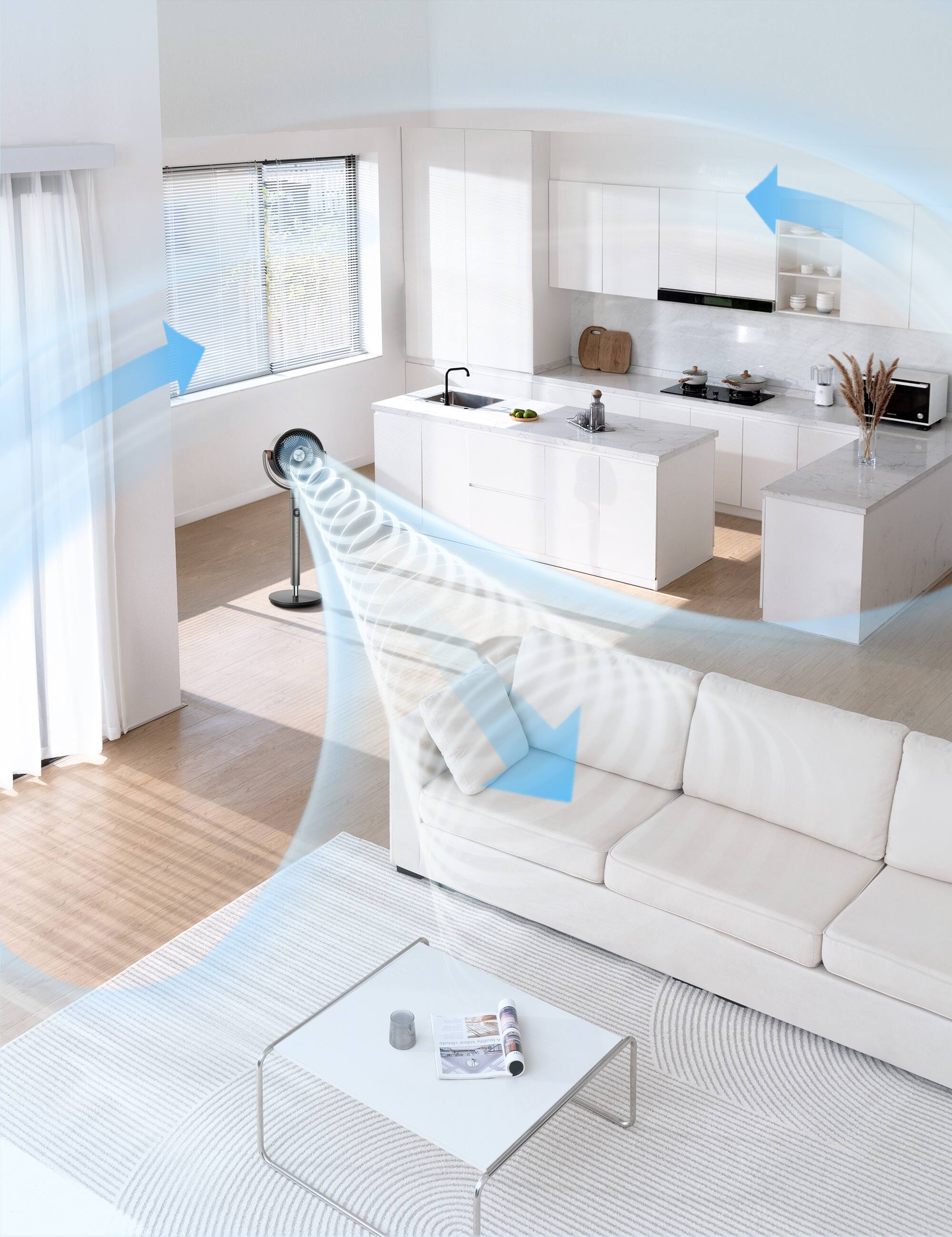 Alt View 2. Dreo - Pedestal Fan with Remote, 42 in. Quiet Standing Fan for Home Bedroom, 120° Oscillating Floor Fan - Grey.