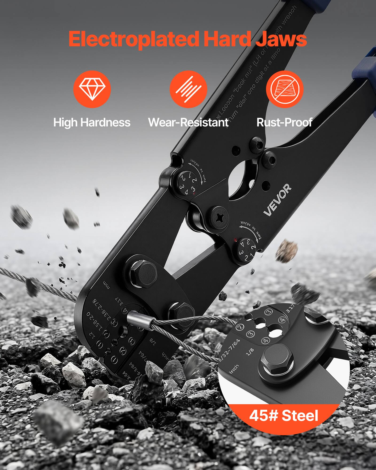 Electroplated Hard Jaws or timo (LH C5 anu 29 diglt "baok ono Looson "dia" umn High Hardness Wear-Resistant Rust-Proof wa 5e 2 1 2 Feen W 3  VEVOR 2po 0s Turn A E  3 1 2 LW 3.17 1.58-2.0 2.0 2.38-2.78 4 E 1.2 C 1) 3 S/t I l 1 /64 unch 16-5/64 /64 3/64 2 3 /32-7/64 8/t inch 4 LT'E 4 45# Steel