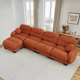 Anysun - 4-Seater L Shape Sectional Couch with Ottoman, Chenille Fabric, High-Density Foam & Curved Armrests for Living Room - Orange