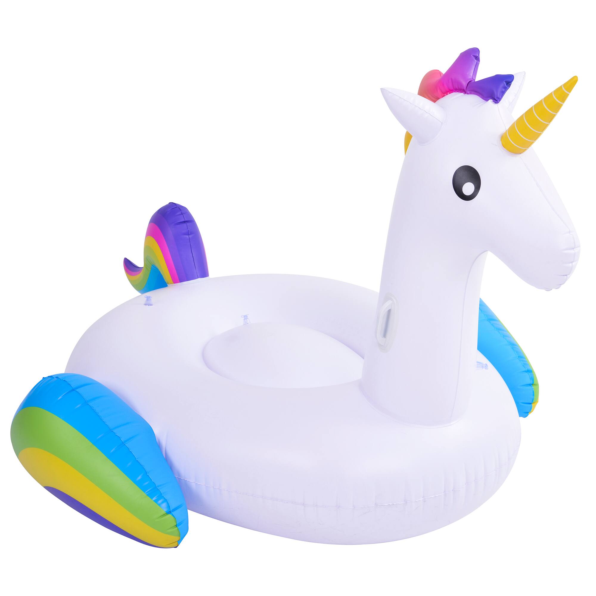 Front. Pool Central - 7' Inflatable Rainbow Unicorn Jumbo Pool Float - White.