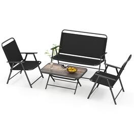 Gymax - 4 Piece Outdoor Conversation Set Metal Frame Outdoor Bistro Set w/ 2 Chairs - Black