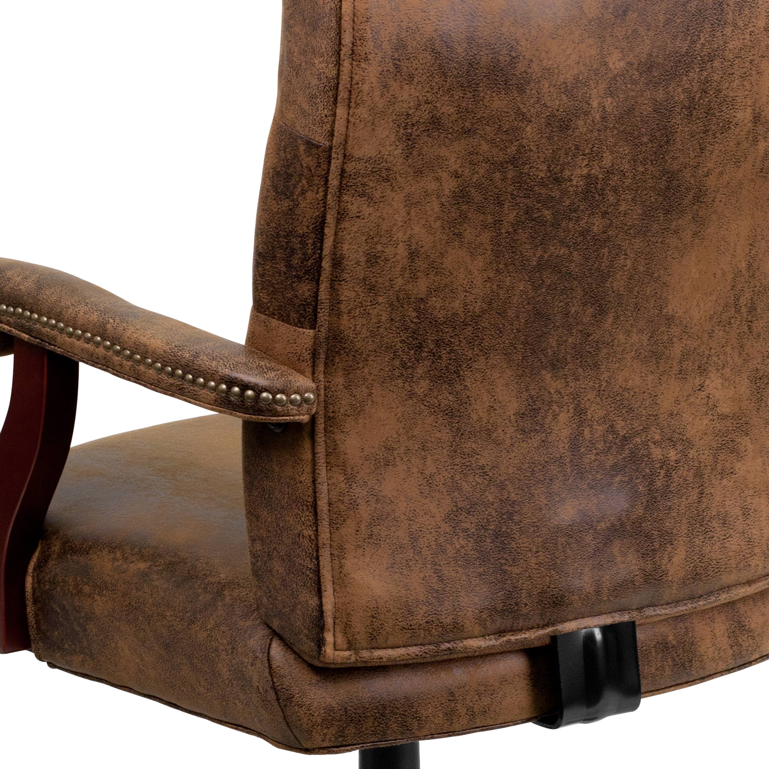 Alt View 9. Emma + Oliver - Martha Washington Executive Swivel Office Chair with Arms - Bomber Brown Microfiber/Mahogany Frame.