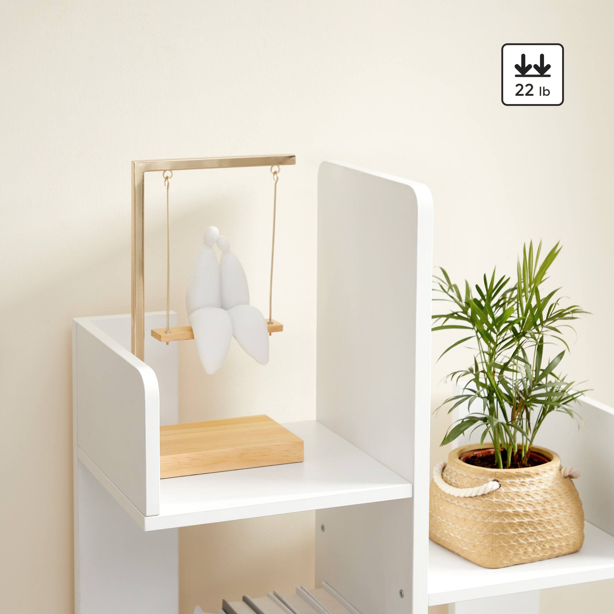 Back. Songmics Home - Bookcase, Tree-Shaped Bookshelf with 8 Storage Shelves, Rounded Corners - White.
