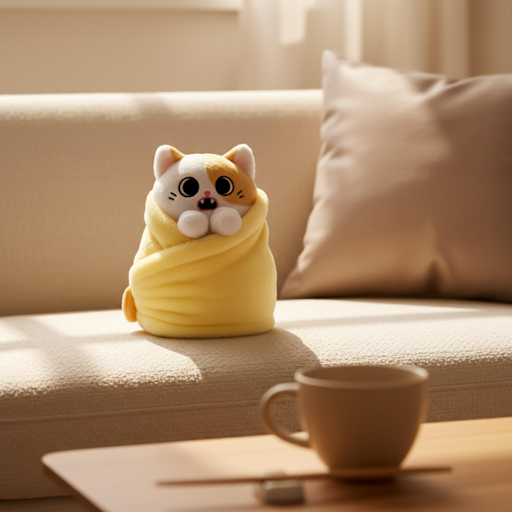 Alt View 10. Uncute - Purritos Pork Bun Plush Kitten in Blanket | 7 Inches - Beige.