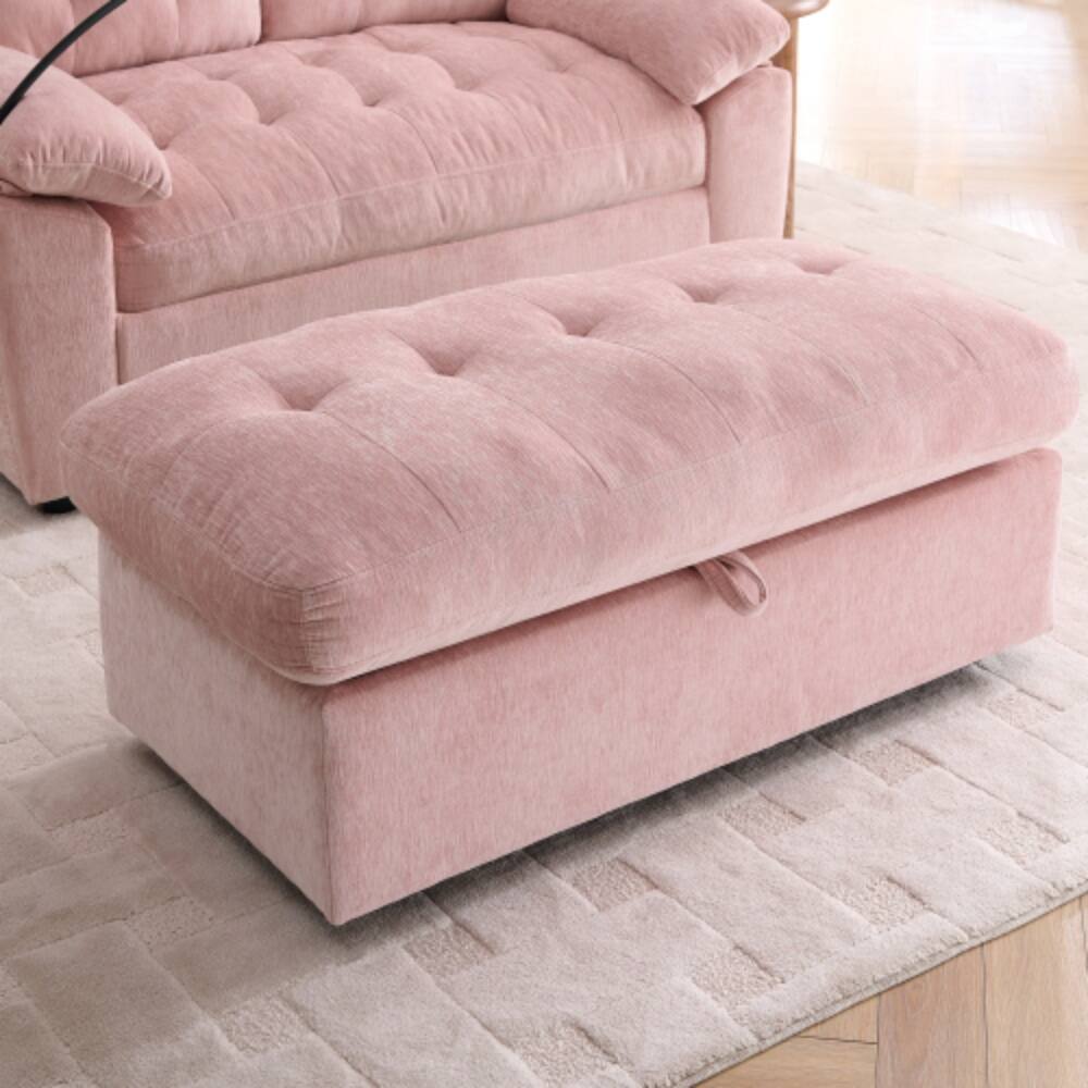 Alt View 1. LUCKY ONE - Double Sofa Recliner with Manual Adjustable Backrest,USB Port,Phone Stand and Storage Ottoman - Pink.