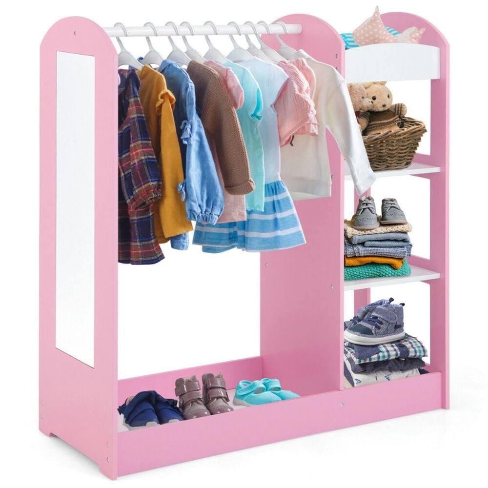 Left. Kadyn - Kids Dress Up Storage with Mirror-Pink, Kids Toy Storage for Kids, Boys, Girls, Nursery - Pink.