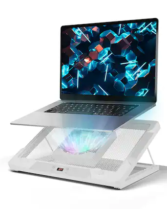 Front. HongFei - Laptop Cooling Pad, Cooler Stand with 5.5" Movable Fan, Auto Temp Sensor & 3-Speed Control, Ultra Quiet for 14–17" - White.