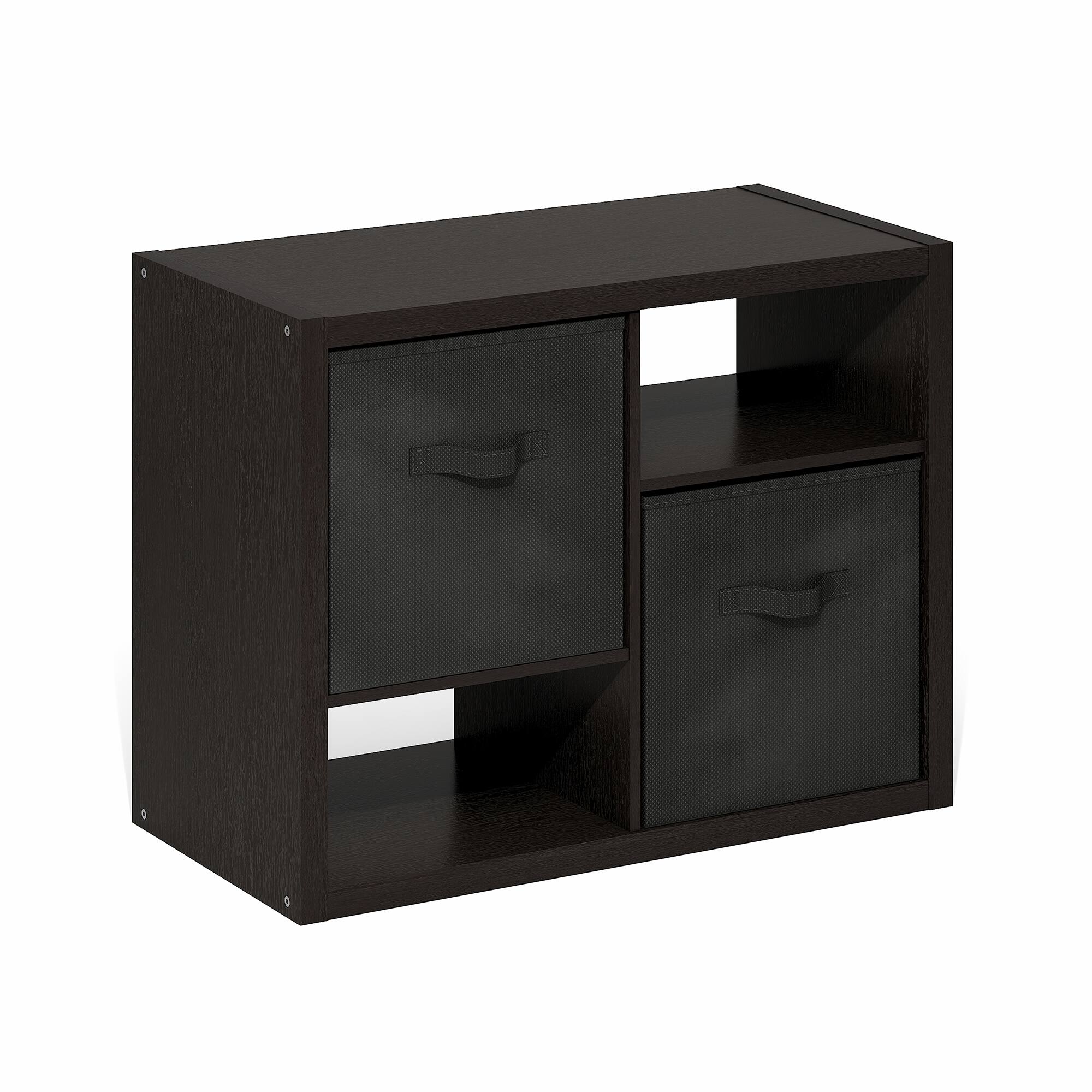 Alt View 4. Furinno - Viola Standing Storage Shelf with Two Storage Bins, Dark Oak/Black - Dark Oak/Black.