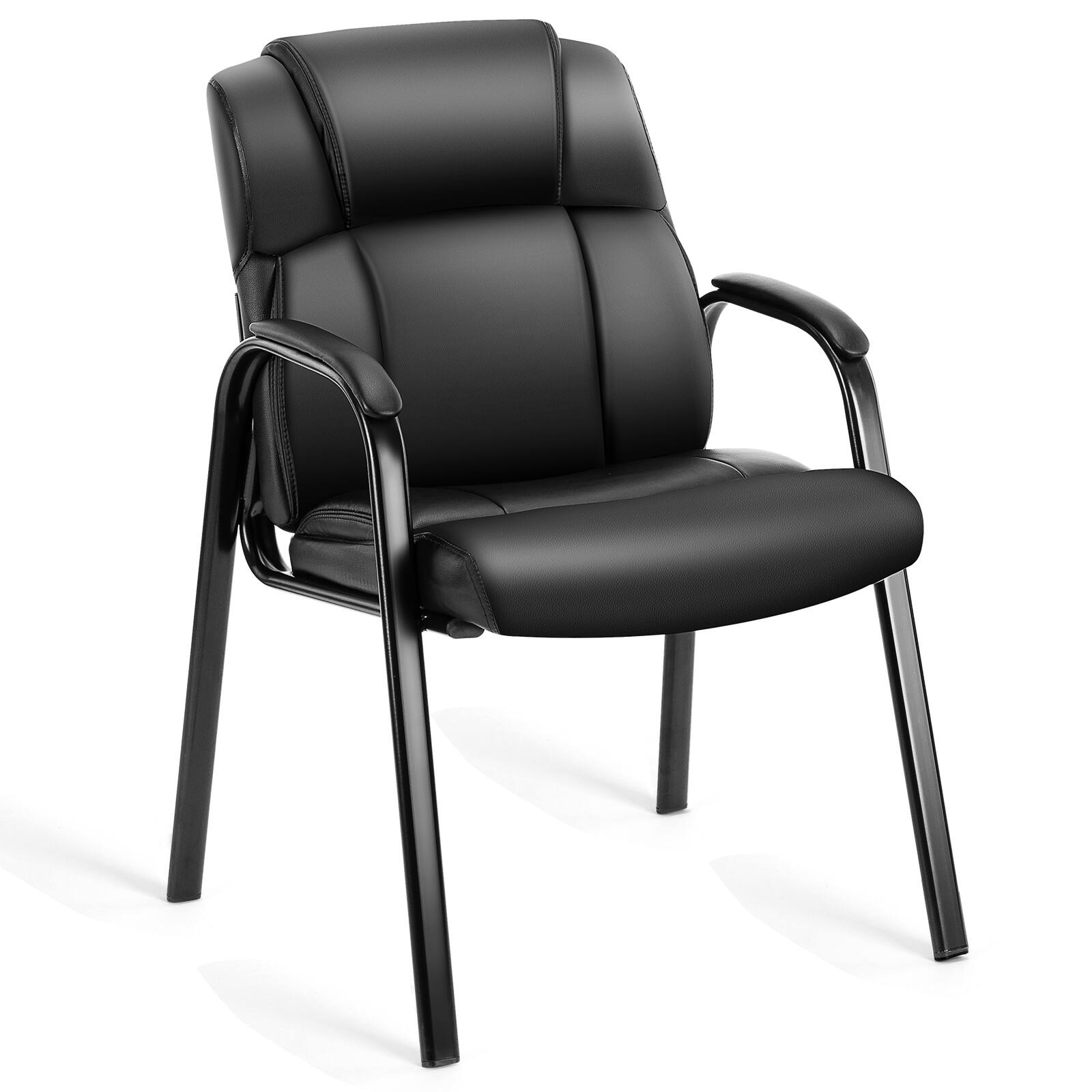 Front. AENKYO - Reception Chair PU Leather Guest Chair Executive Office Chair with Padded Armrests - Black.