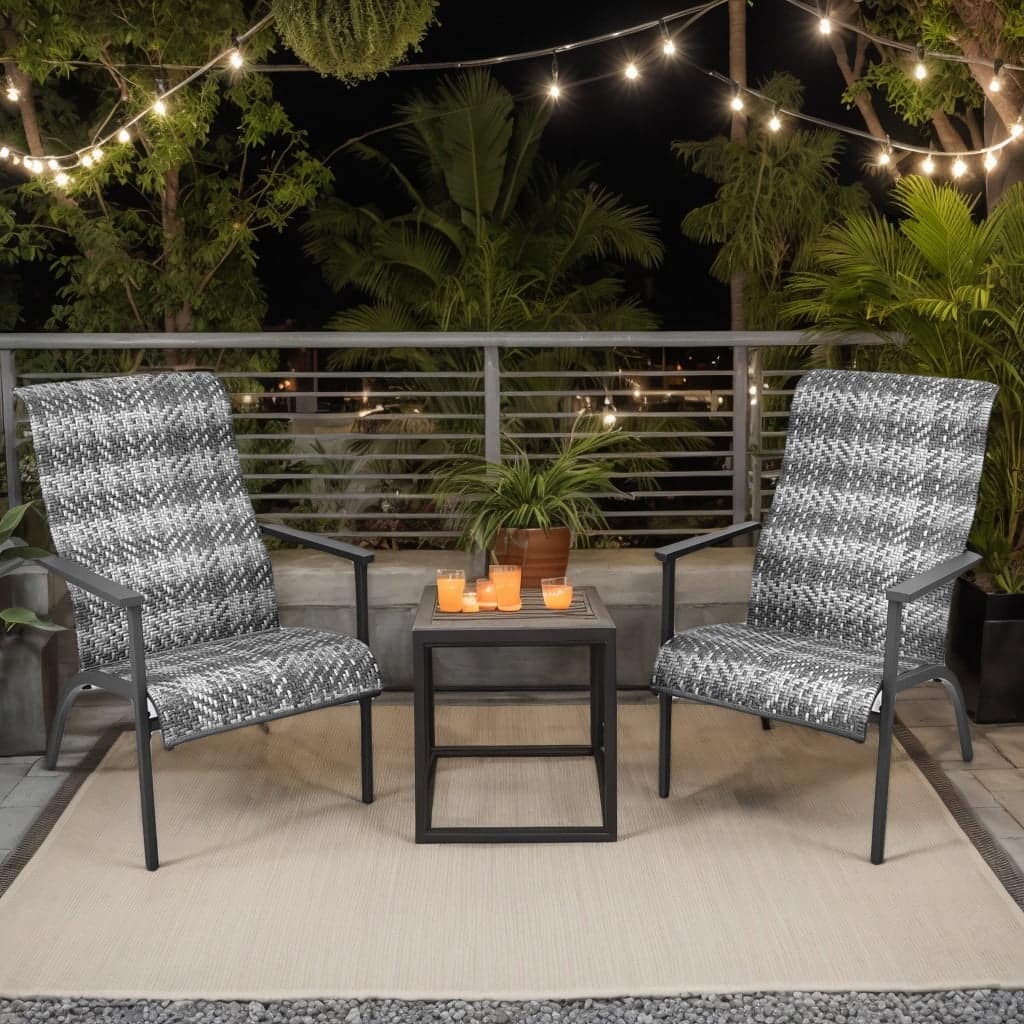 Kadyn - 3 Pieces Patio Rattan Rocking Furniture Set, Small Patio Conversation Furniture Set with High Backrest - Gray