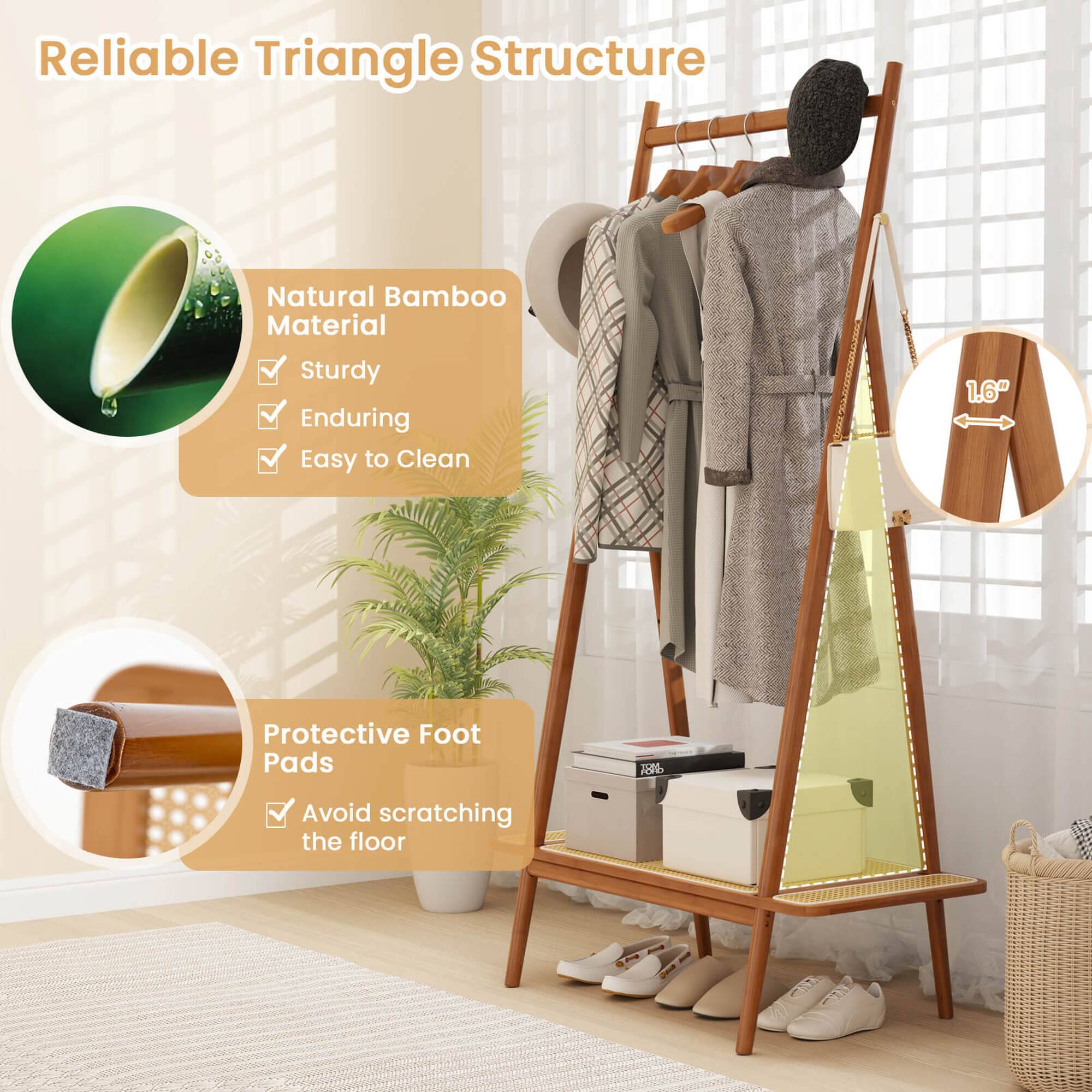 Reliable Triangle Structure, Natural Bamboo Material, Sturdy, Enduring, Easy to Clean, 1.6", Protective Foot Pads, Avoid scratching the floor