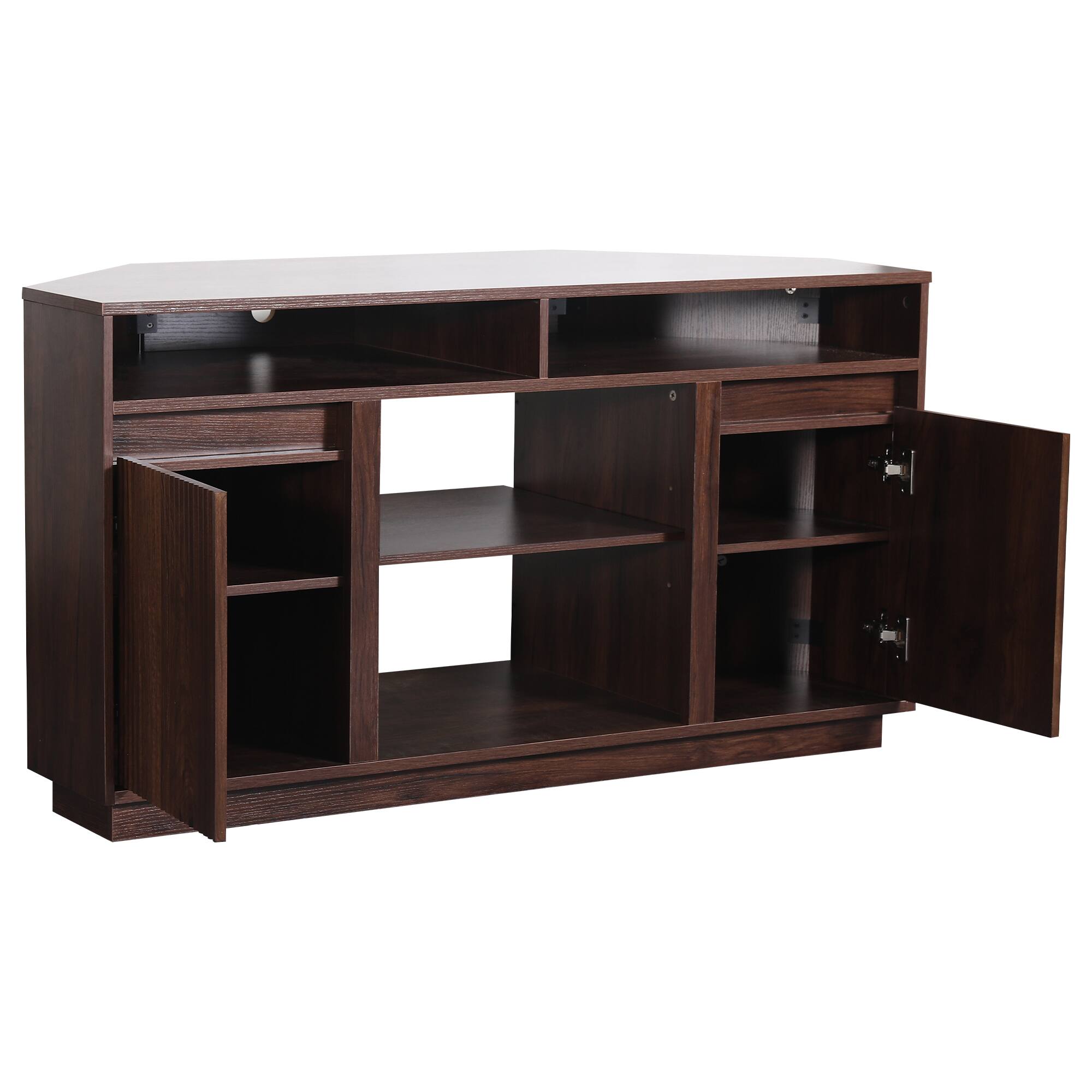 Alt View 1. Ihomeadore - 47" Farmhouse Fluted Corner TV Stand, Media Console with Storage Shelves and Cable Management for TVs Up To 55" - Dark brown.