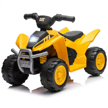 Front. Gymax - Gymax CAT Licensed Kids Ride on ATV w/ Horn Sound LED Headlight Foot Pedal - Yellow.
