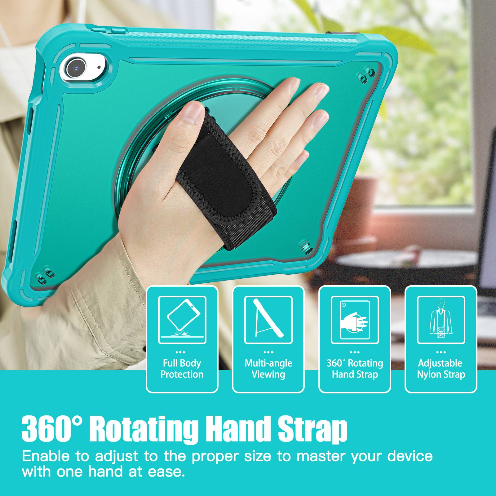 a - Full Body Protection ... Multi-angle Viewing ... 360 Rotating Hand Strap Adjustable Nylon Strap 360 Rotating Hand Strap Enable to adjust to the proper size to master your device with one hand at ease.