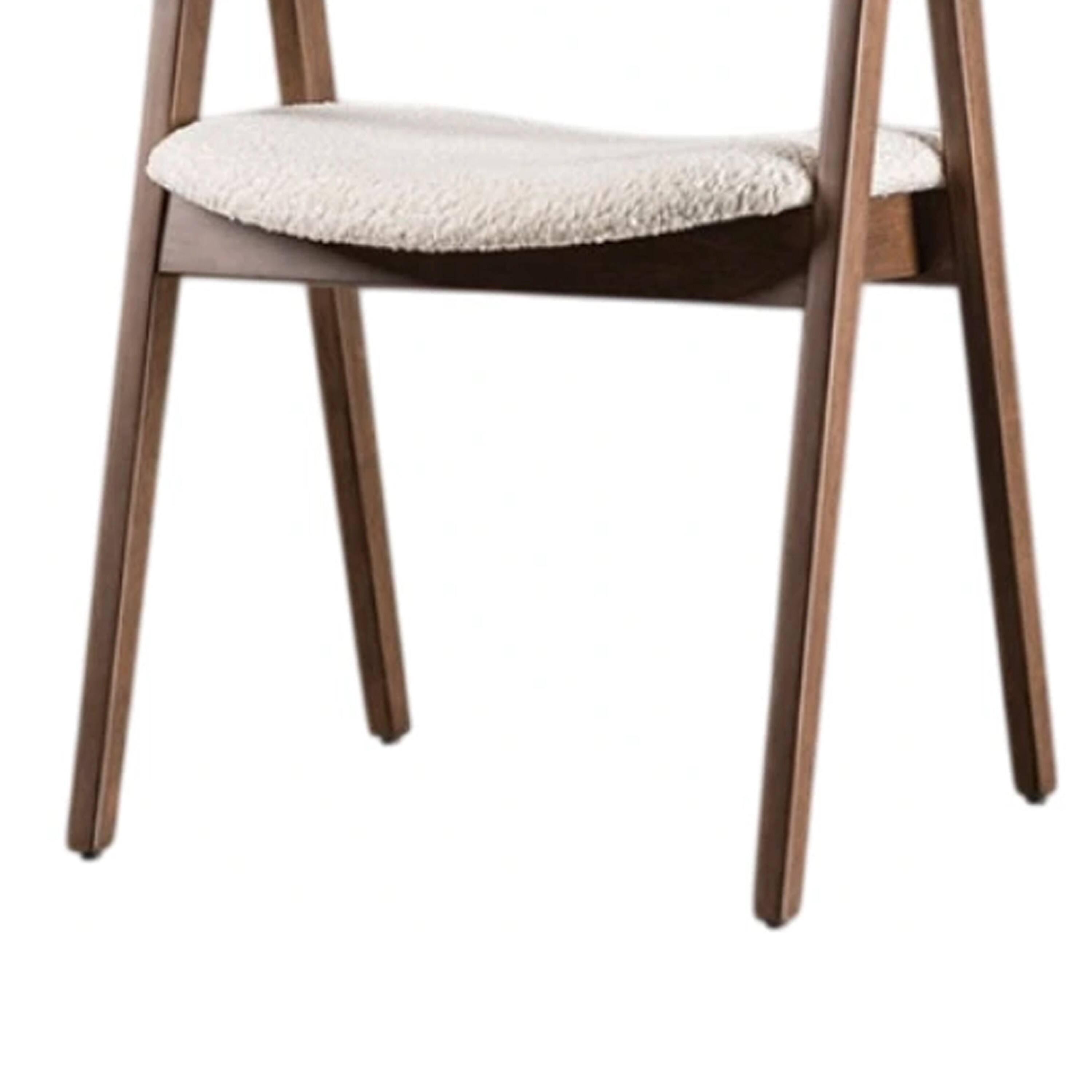 Alt View 3. Manhattan Lane - Ebik Side Dining Chair Set of 2, Curve Panel Back, Walnut Brown Wood, Beige Boucle - Walnut Brown, Beige.