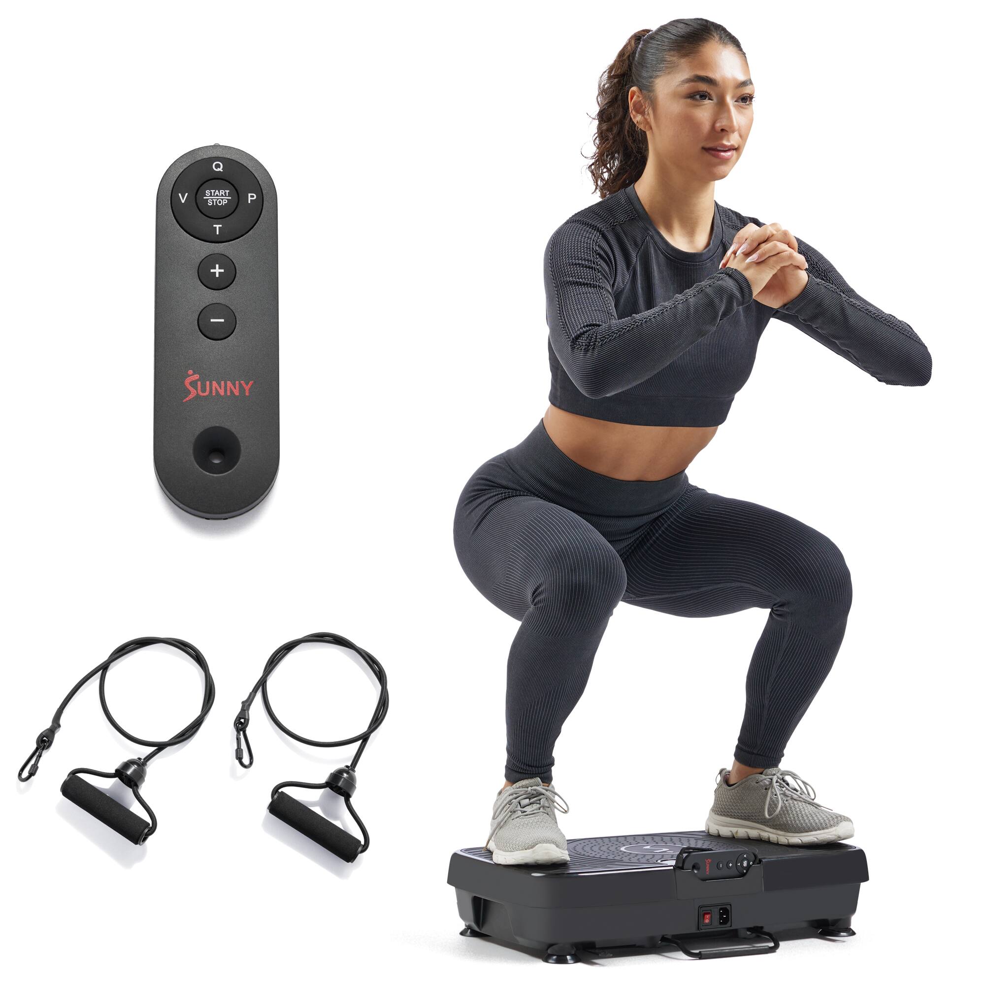 Sunny Health & Fitness - Fitboard 2D Vibration Platform with Resistance Band - Black
