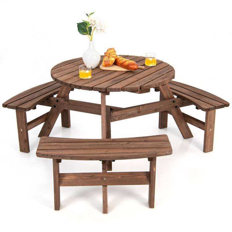 Hivvago - Wooden 6 Seater Picnic Table Umbrella Hole - Espresso