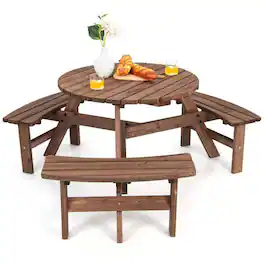Hivvago - Wooden 6 Seater Picnic Table Umbrella Hole - Espresso