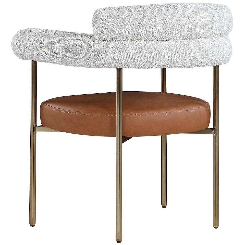 Alt View 4. Meridian Furniture - Blake Cognac Vegan Leather / Cream Boucle Fabric Dining Chair, Set of 2 - Brown.