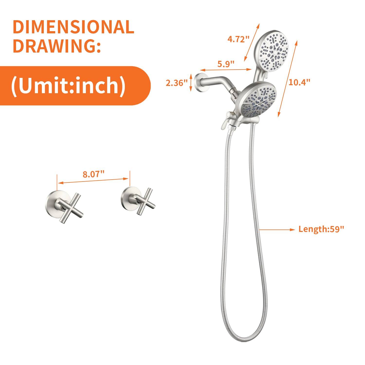 DIMENSIONAL DRAWING:  
(Umit: inch)  

- 2.36"  
- 4.72"  
- 5.9"  
- 10.4"  
- 8.07"  
- Length: 59"