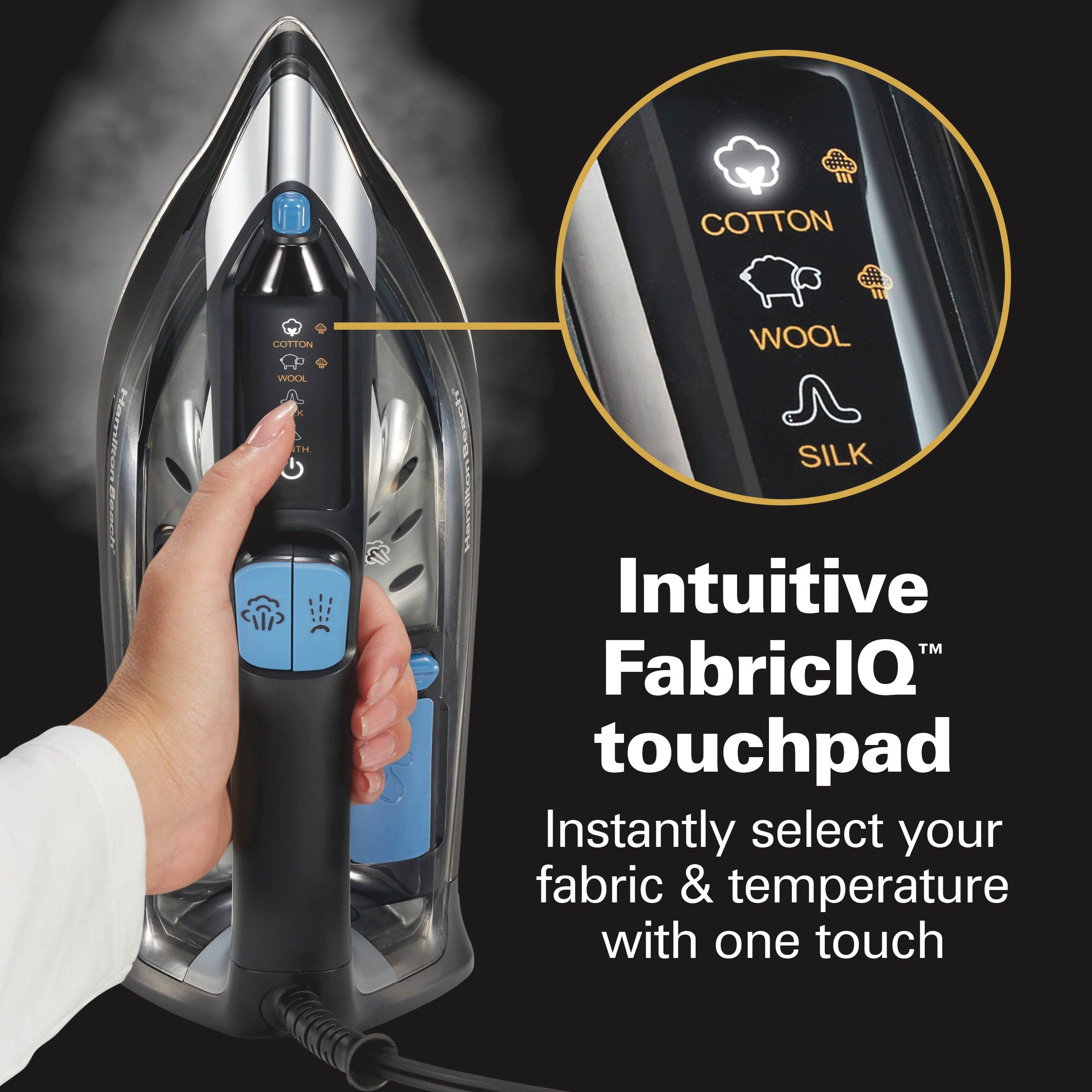 COTTON  
COTTON  
WOOL  
WOOL  
SILK  

Intuitive FabricIQ™ touchpad  
Instantly select your fabric & temperature with one touch