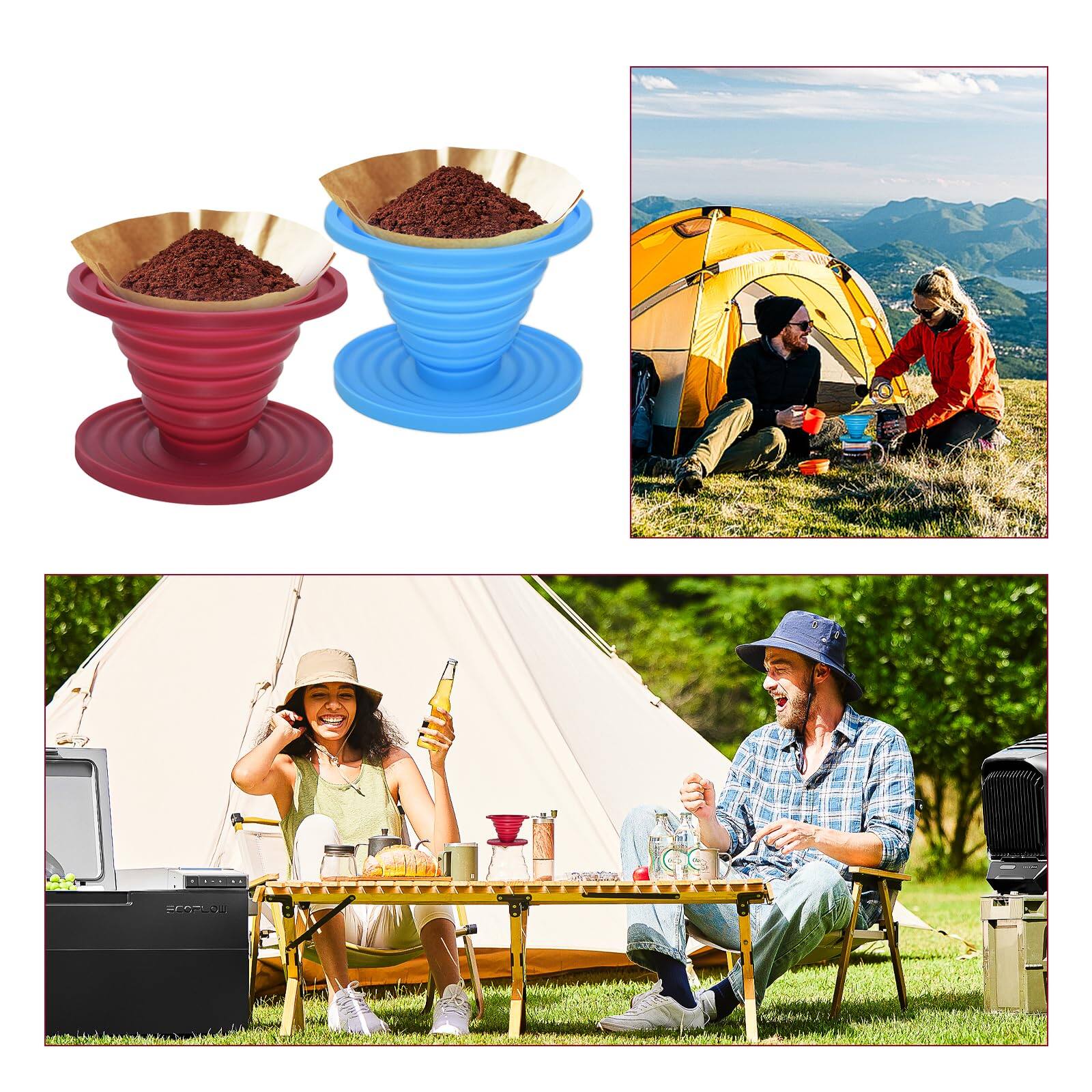Alt View 4. Fabibe - 2 Collapsible Pour Over Coffee Dripper Reusable Silicone Filter Holder Food Grade Suitable For Camping Picnic Party T... - Default.