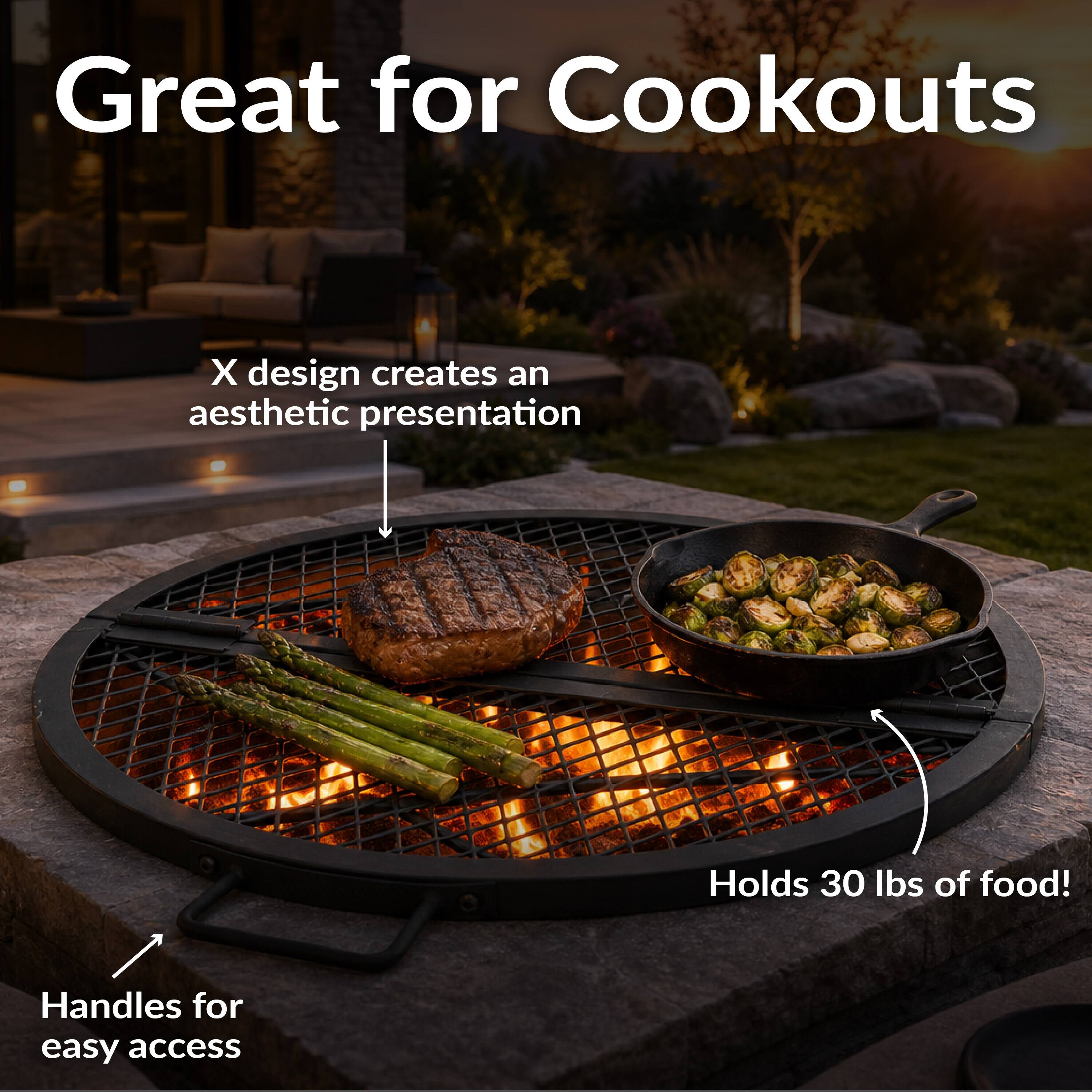 Great for Cookouts  
X design creates an aesthetic presentation  
Holds 30 lbs of food!  
Handles for easy access