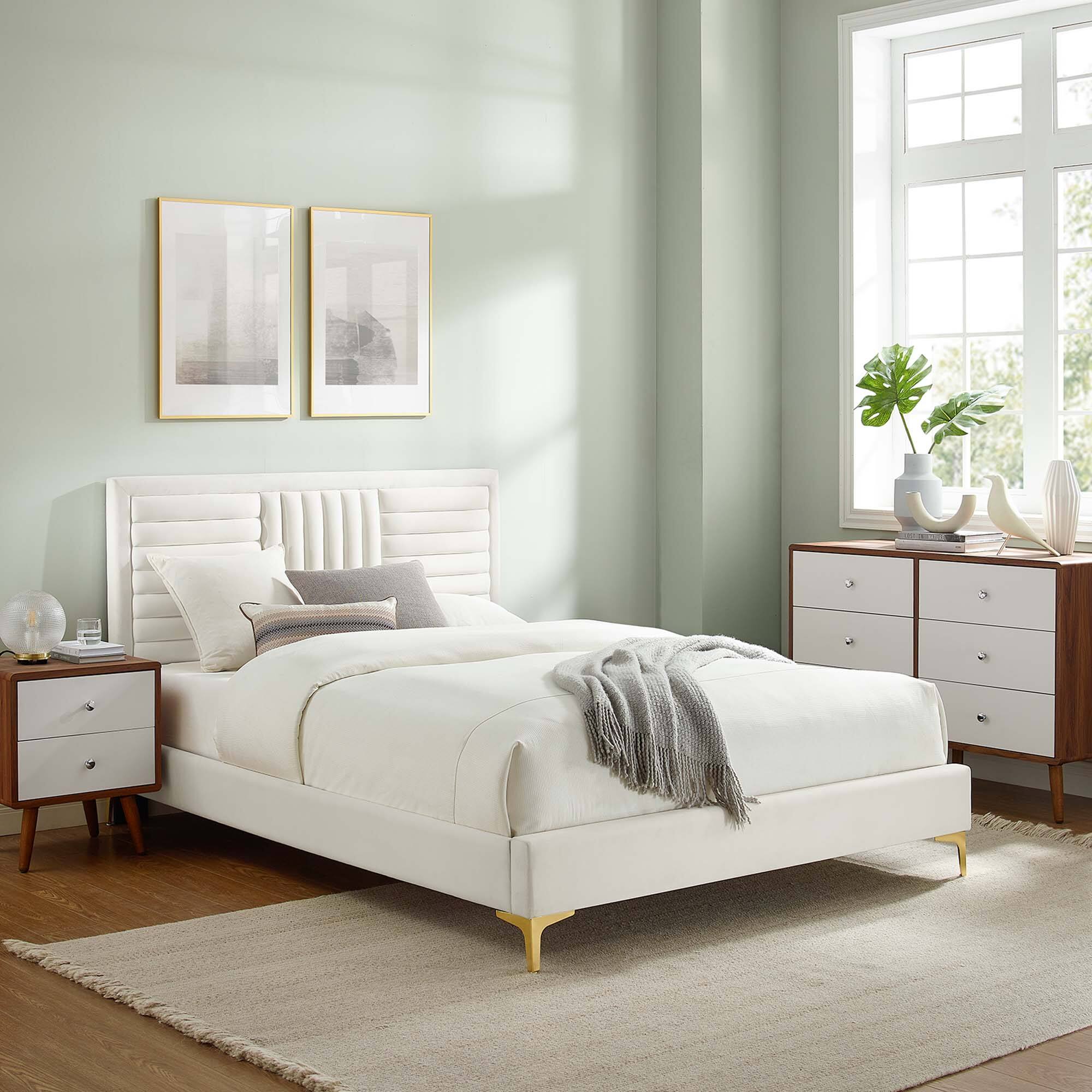 Alt View 4. Modway - Gwyneth Tufted Performance Velvet Full Platform Bed - Red.