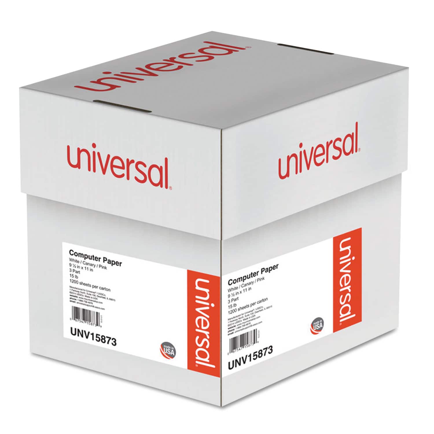 Universal - Printout Paper, 3-Part, 15 lb Bond Weight, 9.5 x 11, White/Canary/Pink, 1,200/Carton