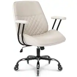 Neo Chair - Ergonomic Faux Leather Office Chair, Mid-Century Desk Chair, Tilting, Roller Blade Wheels - Ivory