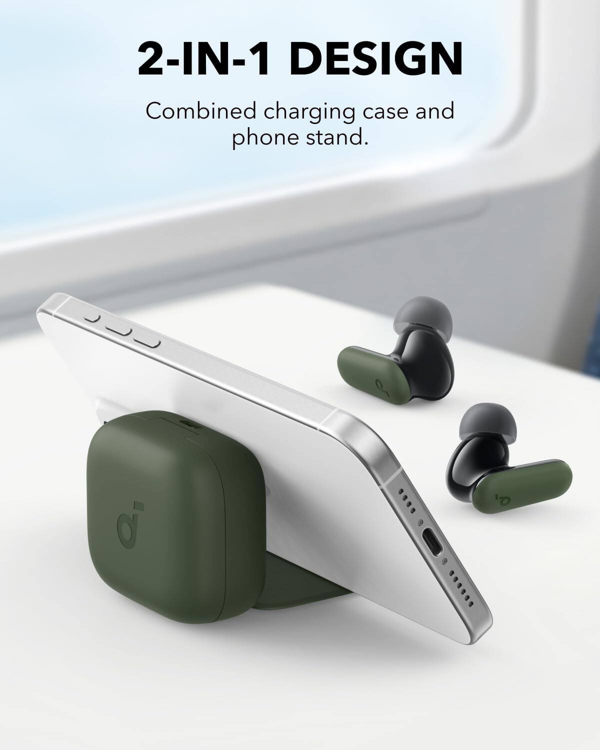 2-IN-1 DESIGN  
Combined charging case and phone stand.