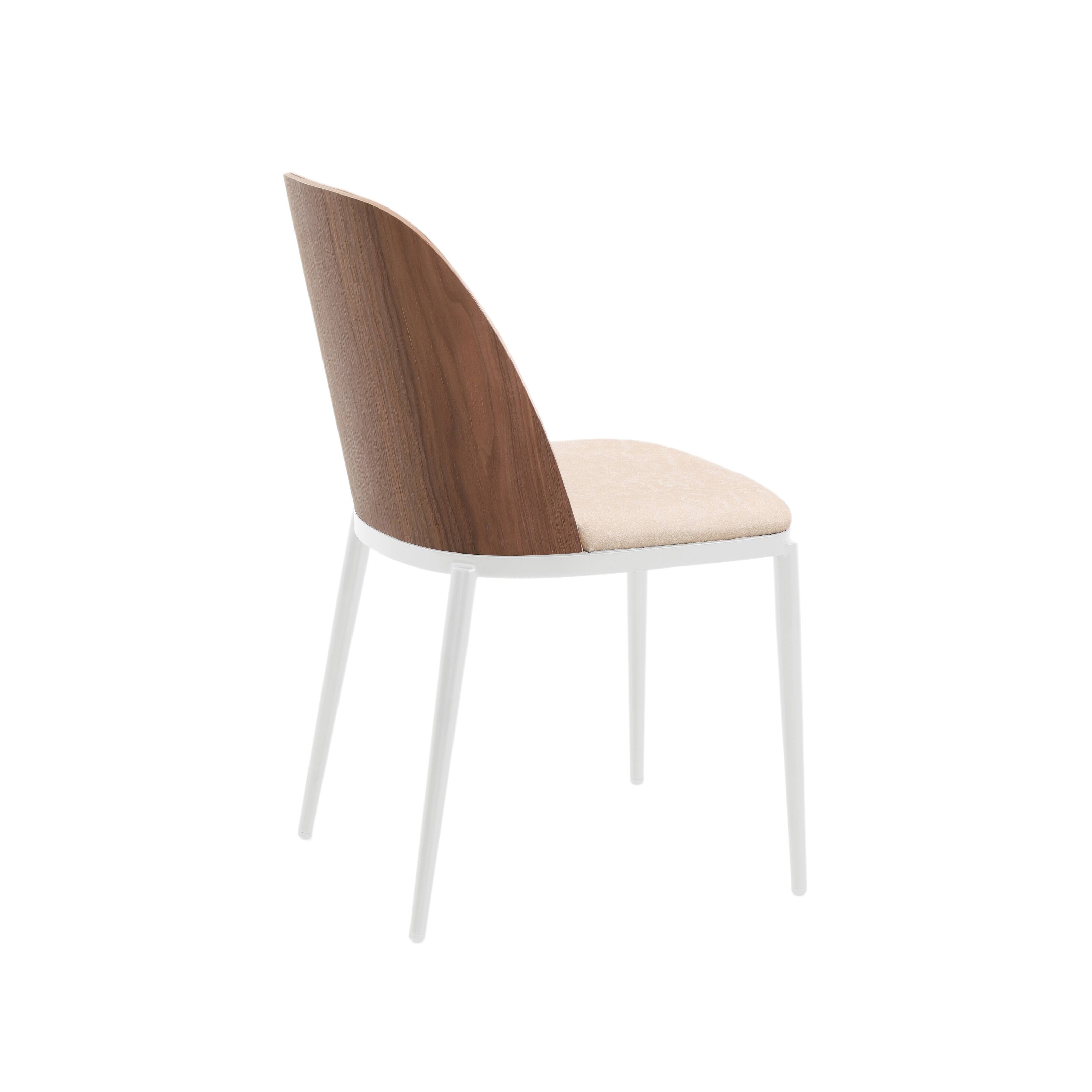 Alt View 1. LeisureMod - Tule Vintage Mid-Century Dining Chair, Modern Fabric Upholstered Kitchen Side Chair with Protective Floor Glides - Walnut/Light Brown.