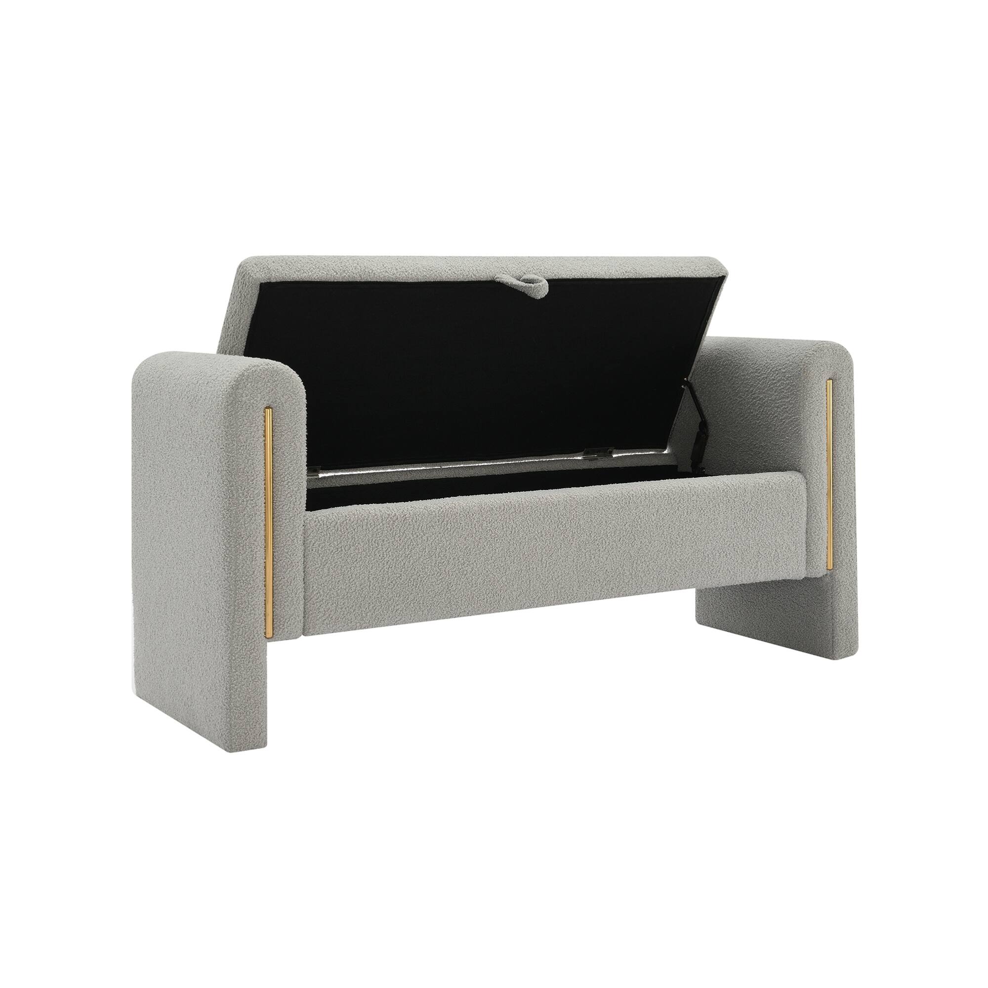 Alt View 2. GOODSILO - Modern Upholstered Storage Bench with Arms, Large Foot Rest Stool for Living Room and Bedroom - Grey.