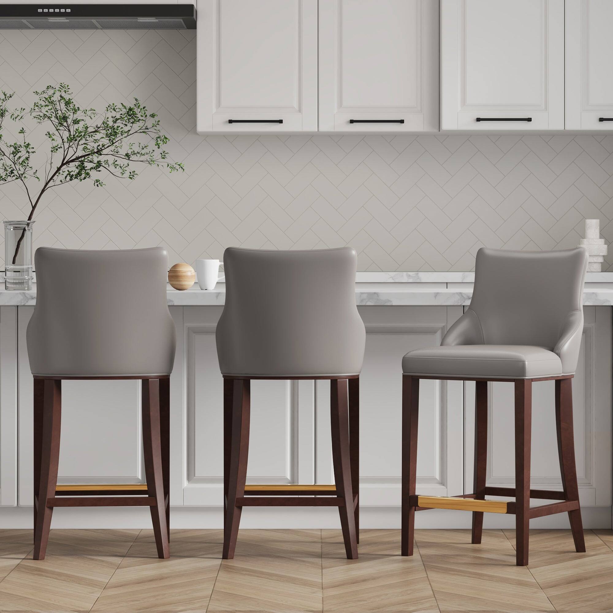 Angle. Manhattan Comfort - Shubert Modern Wood Upholstered Barstool - Set of 3 - Dark Taupe.