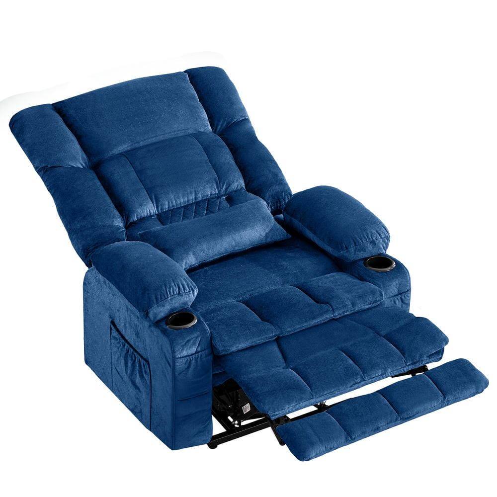 Back. Kadyn - Dual Motor Power Lift Recliner, Lay-Flat 180°, Kneading Massage & Heat, USB Ports - Blue.