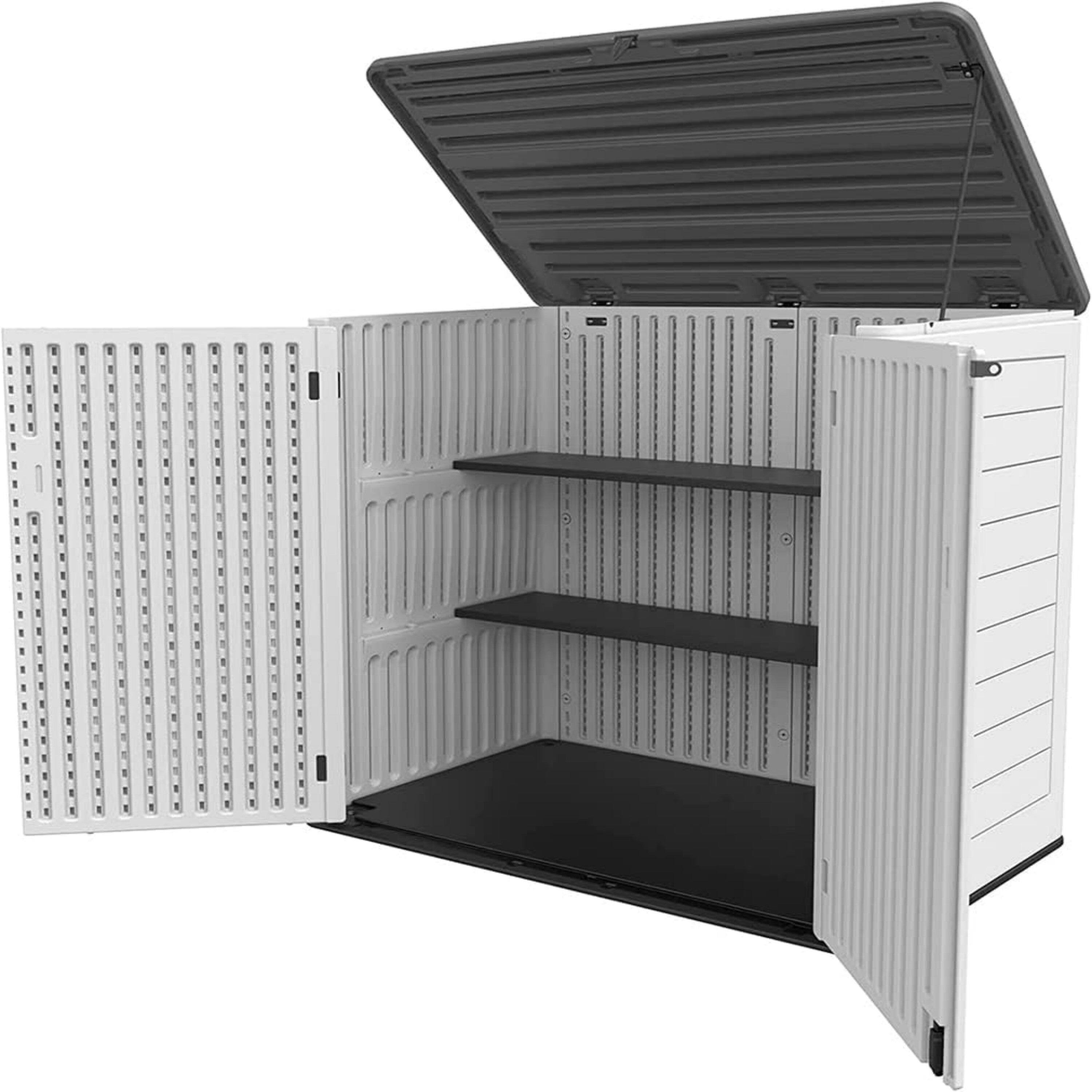 Back. Mondawe - 356 Gallons Resin Double-Panel Lockable Waterproof Outdoor Storage Shed - White.