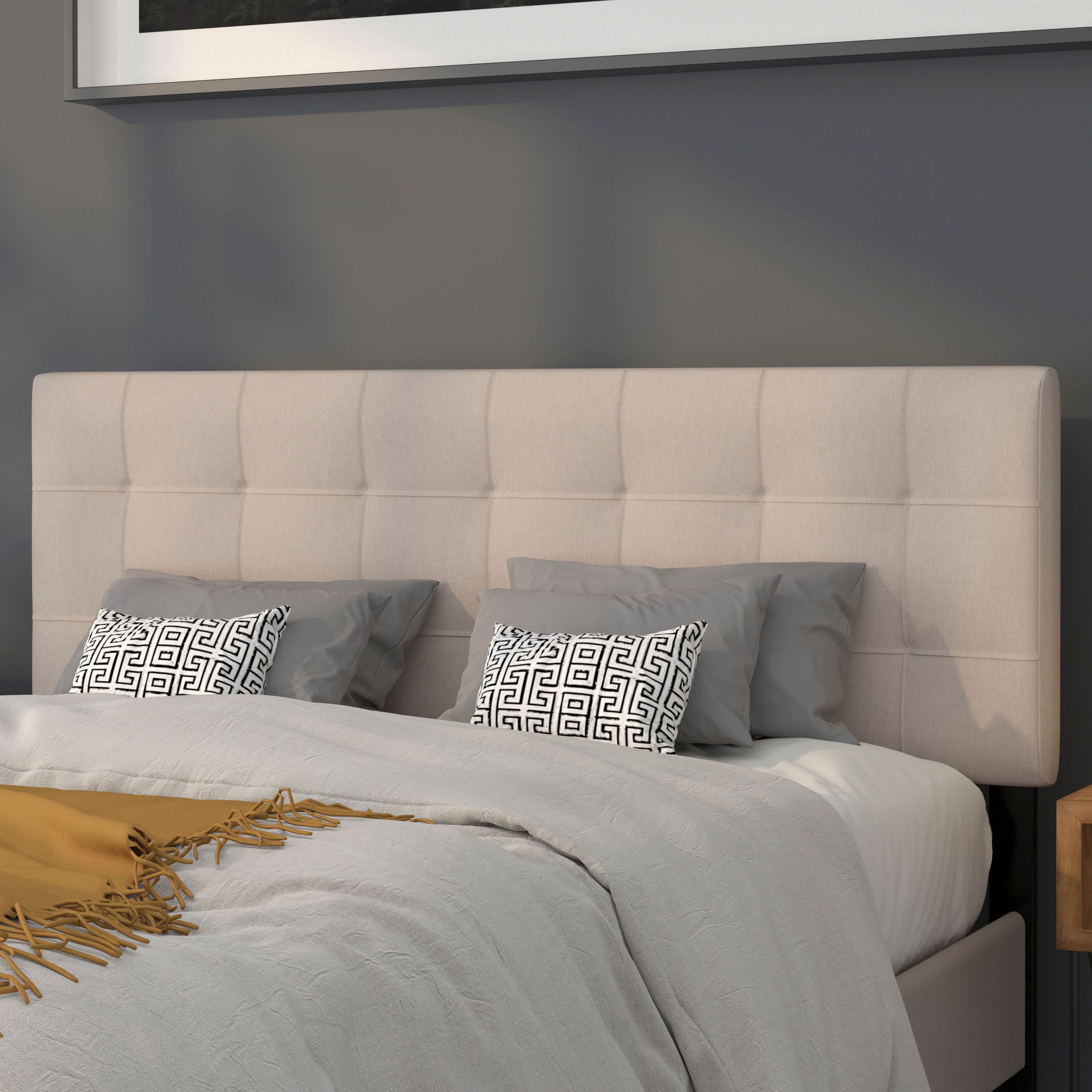 Emma + Oliver - Quilted Tufted Upholstered Headboard - Beige