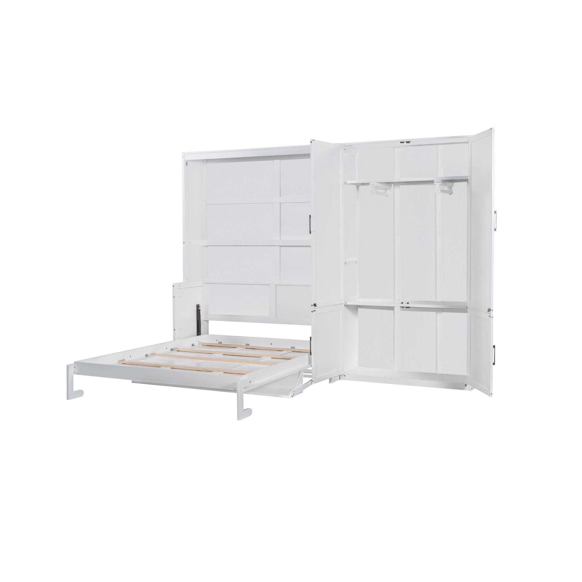Alt View 6. Tiramisubest - Queen Size Murphy Bed with Closet, White, MDF+LVL, 117x85x87 inches, 362 lbs - White.