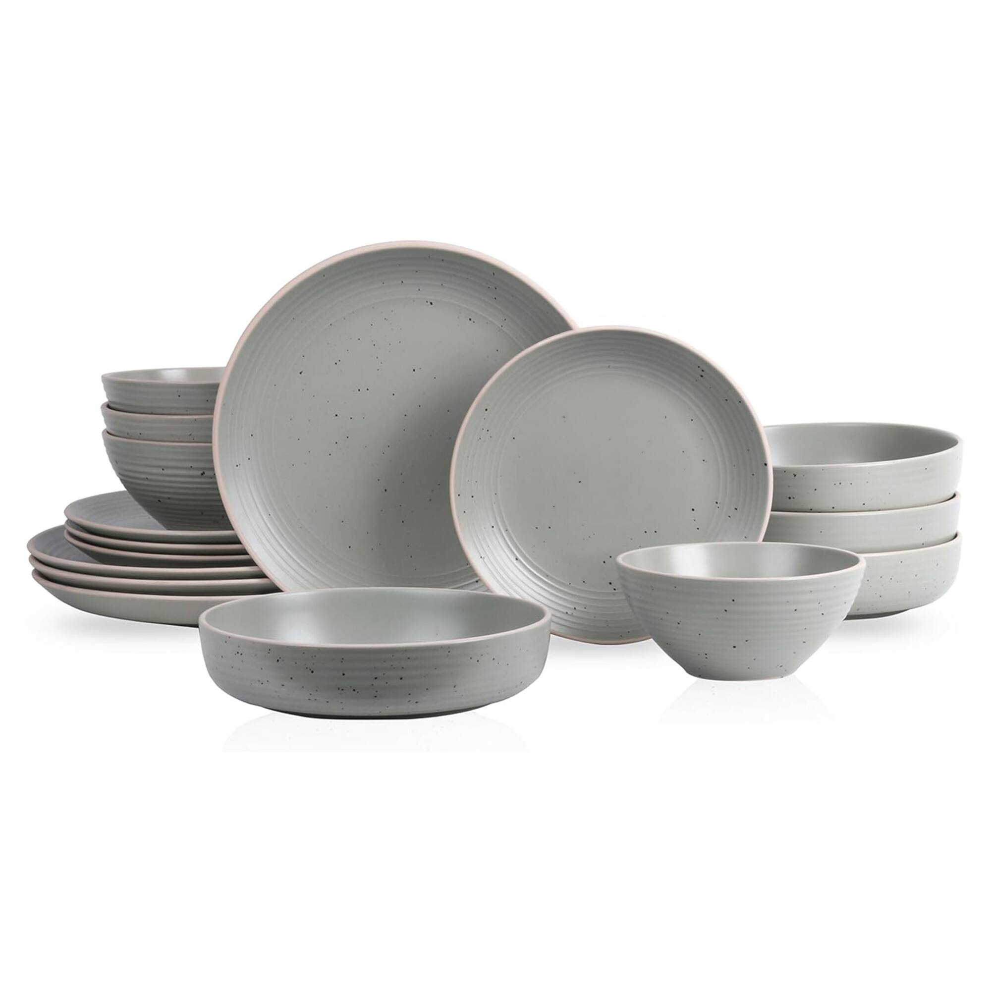 Front. Stone Lain - Stone Lain Lauren Modern Stoneware 16 Piece Dinnerware Set, Service for 4, Green - Green.