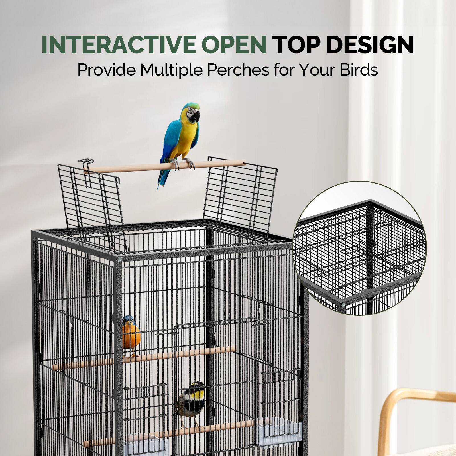 INTERACTIVE OPEN TOP DESIGN  
Provide Multiple Perches for Your Birds