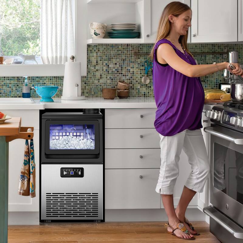 Alt View 1. HOOURE - 13.5 in. 80LBS/24H Freestanding Full Size Cubes Commercial Freestanding Ice Maker in Black - Stainless steel.