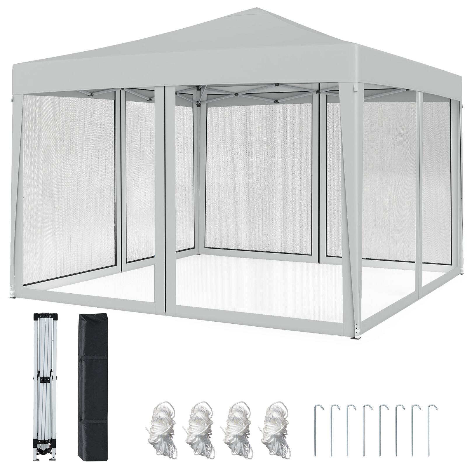 Front. Gymax - Gymax 10 FT x 10 FT Pop-Up Canopy Tent w/ Mesh Netting Carry Bag 8 Stakes & 4 Ropes Beige - Beige.