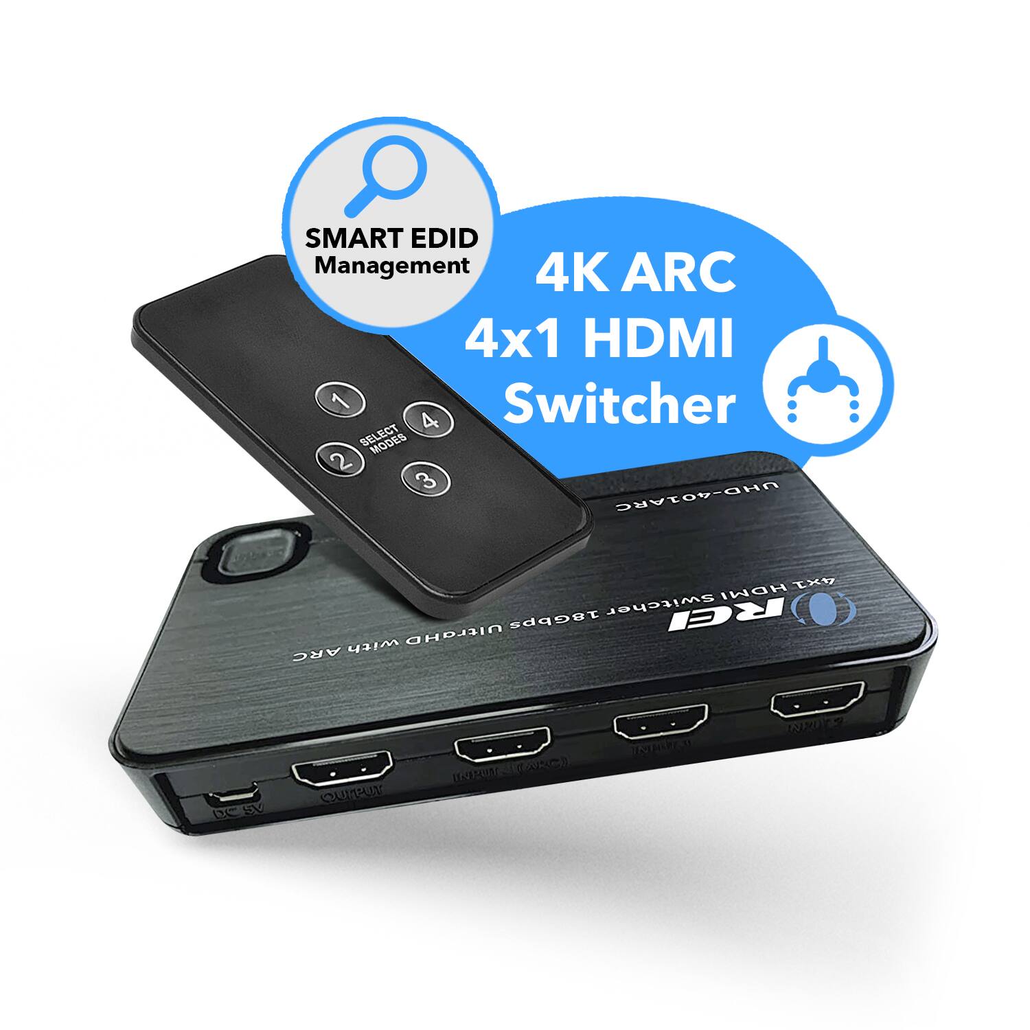 SMART EDID Management 4K ARC 4x1 HDMI Switcher 4 MODES 2 3 UHD-401ARC X HDMI Switcher RCI 18Gbps with UltraHD ARC DC Vg QUITON BNRUA (NRCA TSEU